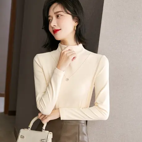 德绒打底衫女秋冬洋气内搭冬季2023年新款加绒半高领上衣百搭中领图片