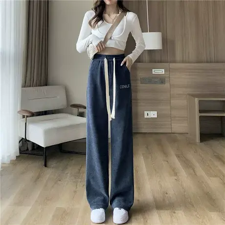 阔腿运动裤女春秋2024年新款高腰垂感直筒宽松显瘦高个子拖地裤子图片