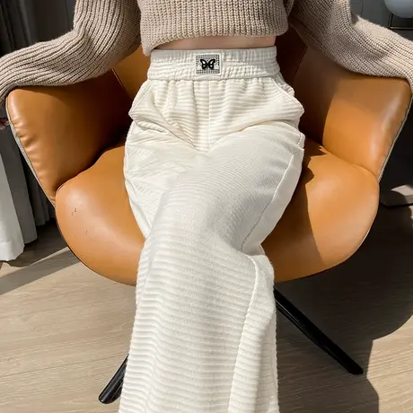 窄版阔腿裤女春秋新款高腰垂感直筒显瘦宽松拖地百搭针织休闲裤子商品大图