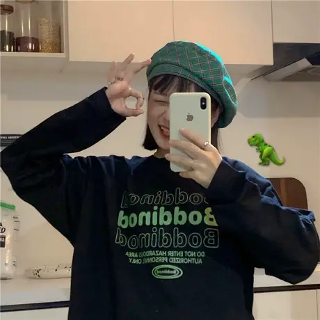 红续2020春秋装新款韩版盐系少女可爱宽松纯棉长袖卫衣女薄款上衣图片