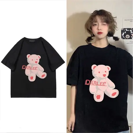 原宿港风chic宽松t恤女2021年夏季大码bf短袖ins设计感小熊上衣商品大图