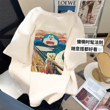 美式街头风潮牌t恤短袖女白色纯棉oversize大码夏季潮ins宽松上衣图片