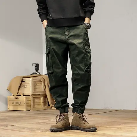 百搭工装裤男士裤子男款夏季大码水洗裤子宽松纯色束脚裤宽松商品大图