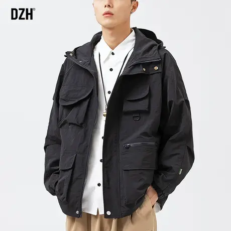 男士黑色外套男春秋季连帽潮牌男装2023新款美式机能工装夹克宽松商品大图