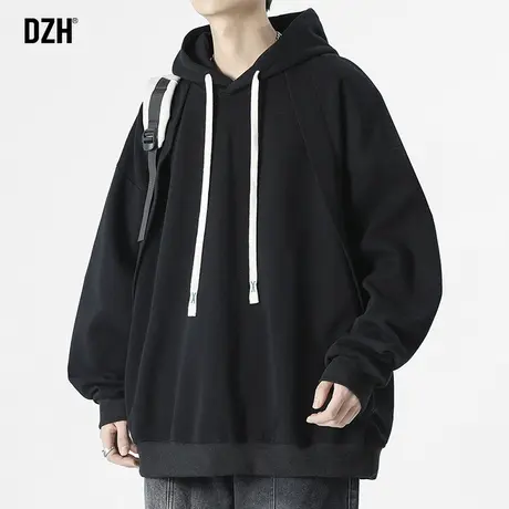男士纯色重磅连帽卫衣男春秋季高级感2023年新款黑色上衣套头外套商品大图