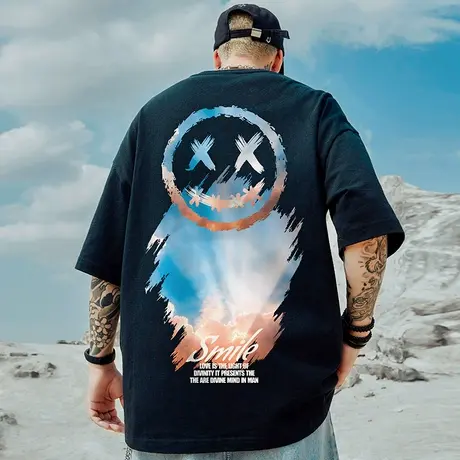 oversize港风潮牌国潮嘻哈小恶魔短袖T恤潮宽松2024大码男装半袖商品大图