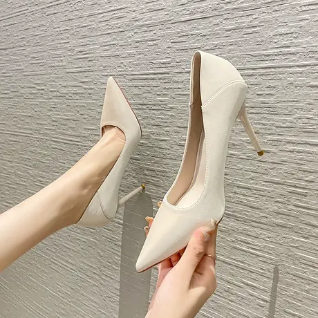 尖头细跟高跟鞋2024年新款秋法式软皮单鞋气质百搭黑色职业工作鞋图片