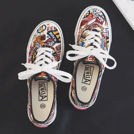 帆布鞋女2024春季新款潮嘻哈涂鸦变脸板鞋韩版百搭学生休闲单布鞋商品大图