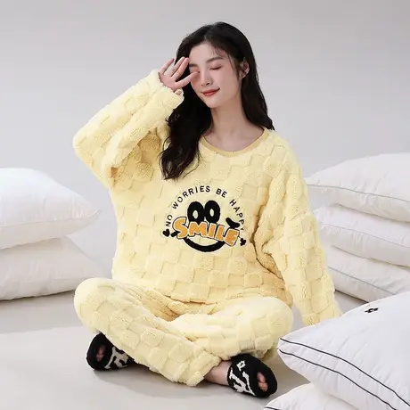 珊瑚绒睡衣女冬季套头套装秋冬2023新款法兰绒加绒加厚冬款家居服图片