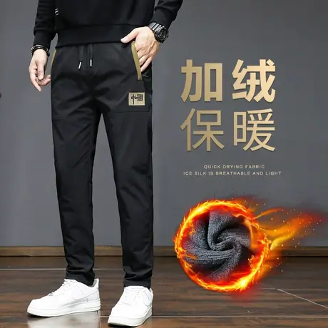 冬季加绒加厚运动休闲裤子男裤男士宽松直筒秋冬款保暖外穿加棉裤商品大图
