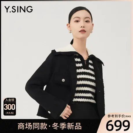 【商场同款】Y.SING衣香丽影2023冬季新款翻领毛衫YMS32310126图片