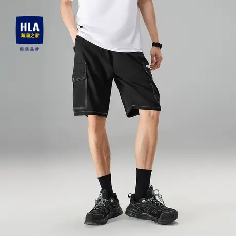 HLA/海澜之家工装风休闲中裤时尚舒适抽绳系带字母印花纯色短裤男图片