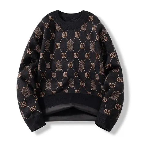 秋冬季潮流卫衣男士保暖加绒上衣时尚印花男装毛衣加厚保暖打底衫商品大图