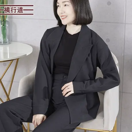 2024年春季新款韩版纯色翻领宽松长袖一粒扣短款外套女装上衣大码图片