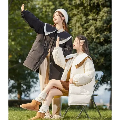 唐狮女羽绒服双层娃娃领冬装新中长款外套超好看轻暖甜美保暖图片