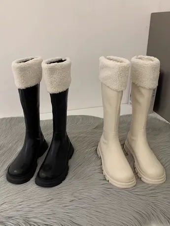 厚底雪地靴白色长筒靴子女新款2023爆款毛毛鞋加绒棉靴骑士马丁靴商品大图