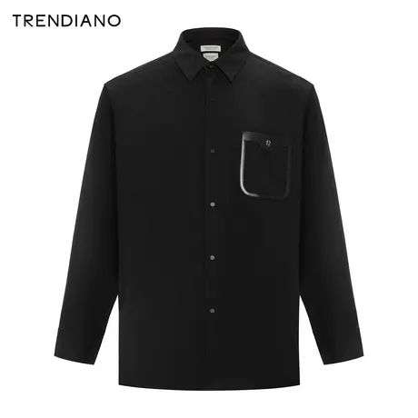 TRENDIANO字母提花长袖衬衫2024年春季新款翻领百搭开衫上衣男生商品大图