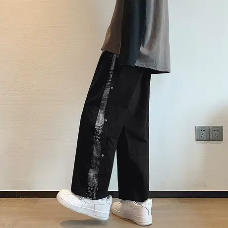 潮流休闲裤男秋冬季新款韩版工装情侣宽松潮牌腰果花排扣运动长裤商品大图