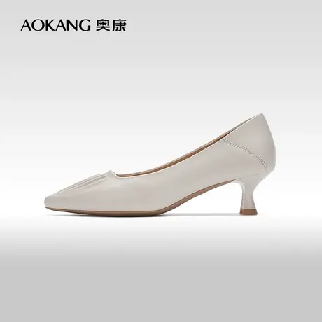 【门店发货】奥康女鞋 2024春季新款真皮褶皱鞋面舒适办公室单鞋商品大图
