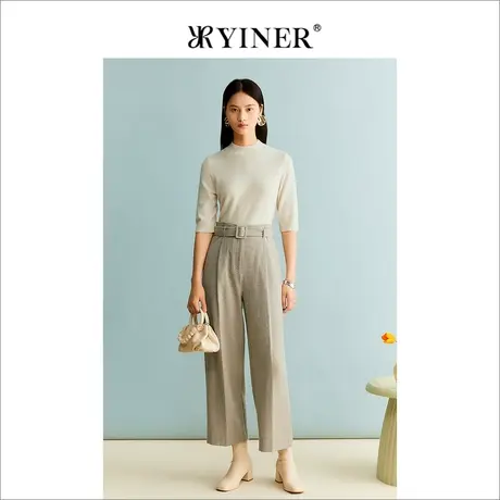 YINER音儿女装冬季绵羊毛兔毛法式优雅通勤阔腿休闲长裤商品大图