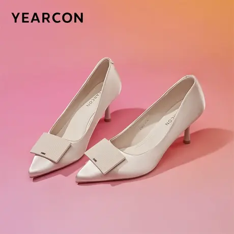 意尔康女鞋2024春季新款气质单鞋通勤尖头细跟温柔法式方扣高跟商品大图