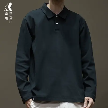 希越美式休闲长袖POLO衫男2024春季280g重磅衬衫宽松大码男士上衣商品大图