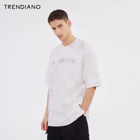 TRENDIANO棋盘格提花T恤2024年春季新款潮牌宽松休闲短袖上衣男图片