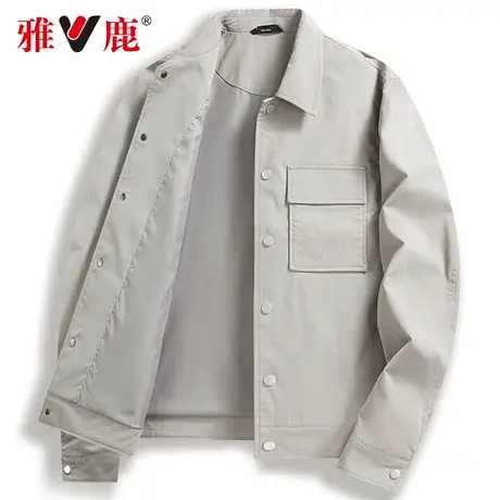 雅鹿夹克男翻领2024春季新款中青年纯色上衣休闲百搭工装外套男商品大图