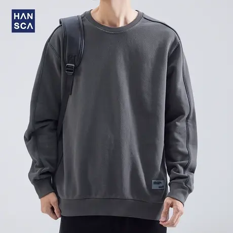 hansca重磅卫衣男冬季加绒加厚青少年简约纯色宽松保暖纯棉长袖男商品大图