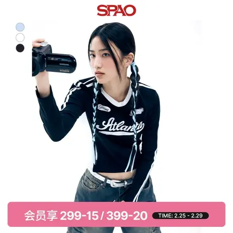 SPAO韩国同款2024春季新款女士休闲时尚潮流长袖V领T恤SPLWE23G51商品大图