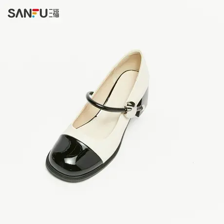 三福淑女鞋春季番茄女孩小香拼色单鞋金属圆扣通勤女鞋830659商品大图