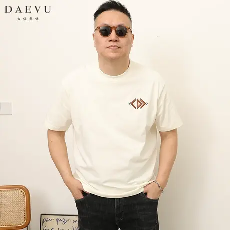 DAEVU夏季新款廓形三角潮胖子大号加肥加大码圆领男士短袖t恤商品大图