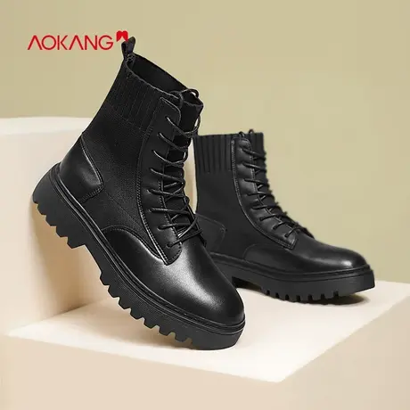 奥康马丁靴女英伦短靴2023新款潮春季真皮厚底增高时装靴弹力单靴商品大图