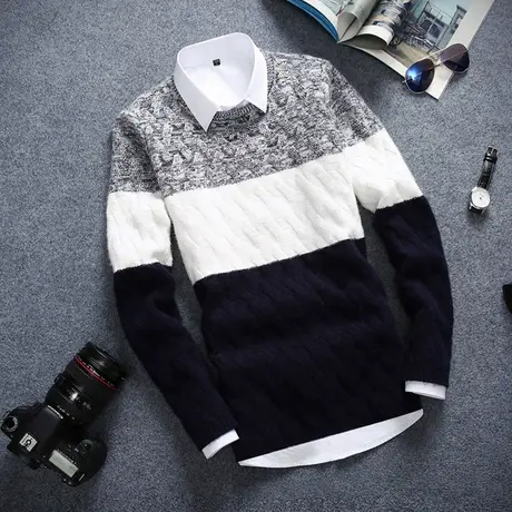 冬季男士毛衣韩版套头针织衫加厚男装衣服长袖T恤圆领青少年线衣商品大图