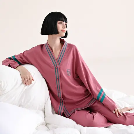 婷美睡衣女春秋季纯棉长袖2023年新款秋全棉秋冬款女士家居服套装图片