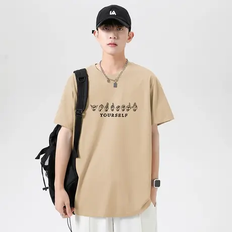 重磅纯棉短袖t恤男夏季潮流印花圆领上衣服全棉半袖美式宽松体恤商品大图