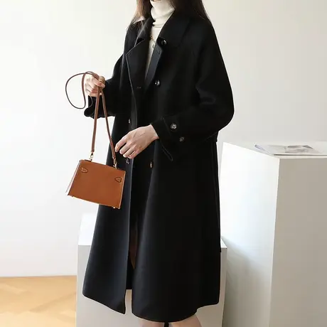 【反季清仓价仅299】韩版双面呢大衣女中长款赫本风羊毛毛呢外套图片