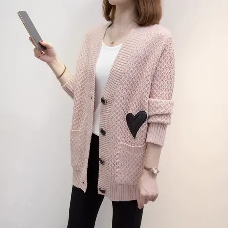 v领针织开衫女2023秋冬新款宽松慵懒风外穿上衣加厚洋气毛衣外套图片