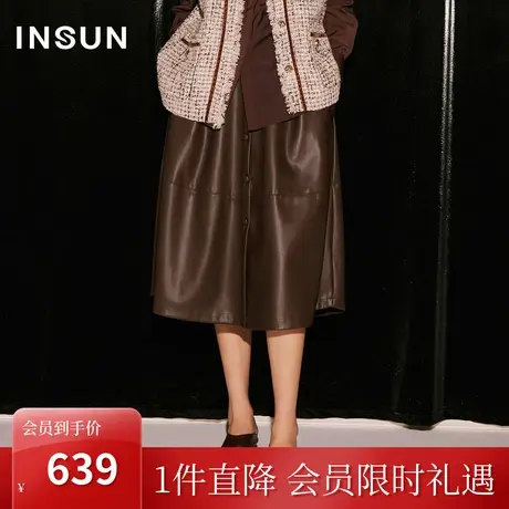 恩裳COVER2023秋装新款单排扣门襟花苞感半裙美拉德梨型身材皮裙图片