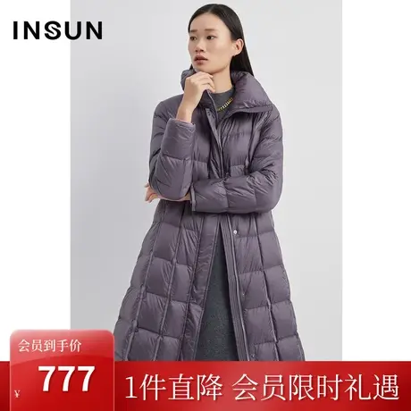 恩裳2022冬时尚棋盘格绗缝设计保暖长款鹅绒羽绒服女图片