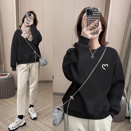 圆领卫衣女士2023年新款秋冬冬薄款无帽套头欧货宽松爱心长袖上衣商品大图