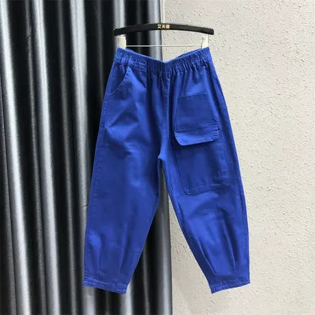 欧货2023秋新款个性休闲克莱因蓝宽松显瘦工装牛仔哈伦裤女老爹裤图片