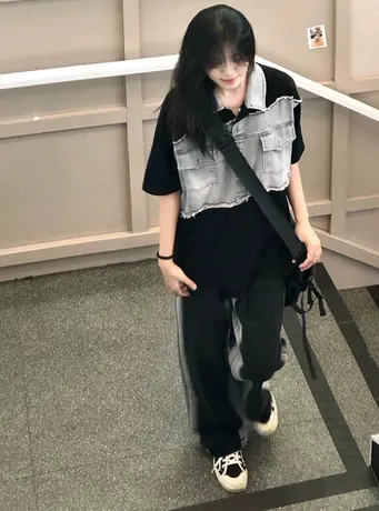 纯棉牛仔polo衫短袖t恤女夏季宽松韩版ins潮牌半袖设计感小众上衣图片