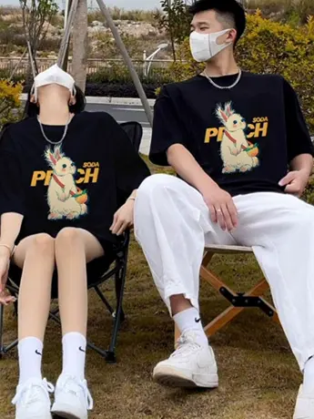 情侣装防棉短袖t恤女2023新款夏季小众设计感洋气显瘦遮肉上衣服商品大图