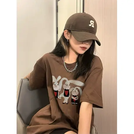 纯棉重磅oversize设计感短袖t恤女夏季小众宽松chic港味上衣体恤商品大图