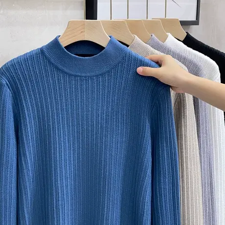 中领针织衫男士打底衫秋冬内搭潮流提花毛衫春秋新款毛衣男半高领商品大图