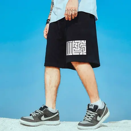 国潮男士裤胖子纯棉大码宽松加肥加大潮牌运动过膝五分裤薄款短裤图片