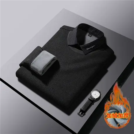 轻奢绅士冬季加绒加厚保暖商务假两件衬衫男修身休闲针织衫毛衣男商品大图