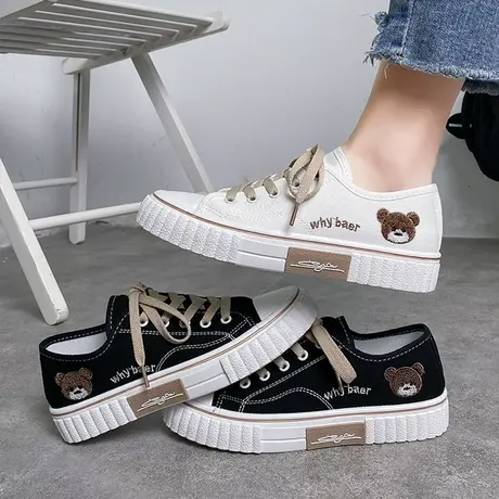 可爱小熊帆布鞋女2023夏季新款韩版ins潮学生百搭饼干鞋平底板鞋商品大图