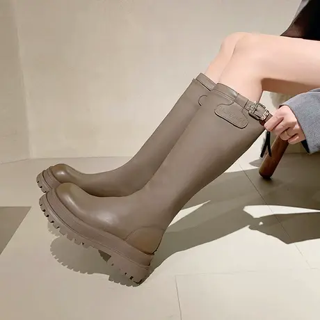 靴子女长筒靴2023年热销秋冬季时尚瘦瘦粗跟高跟高筒靴时装靴长靴商品大图